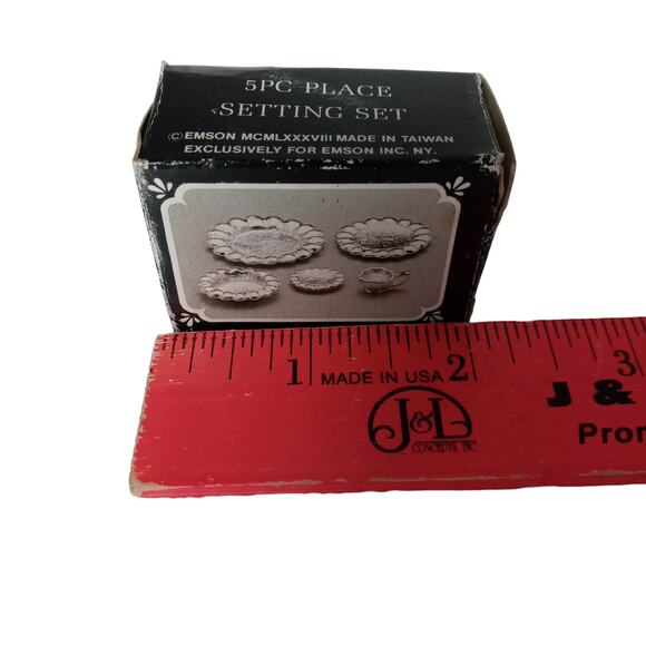 Vintage Emson Pewter Dollhouse Miniatures 5pc Place Setting 1988 Taiwan Retro - Picture 11 of 13